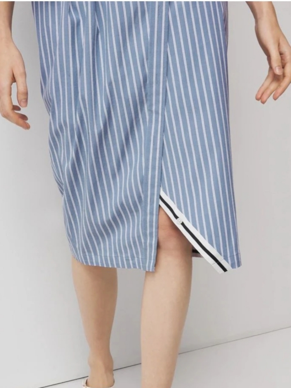 WHBM Poplin Striped Wrap Midi Shirt Dress in Light Blue and White NWOT - Picture 4 of 15